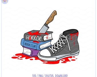 Horror Book Club sneakers svg png, design for Stickers, bookmarks, shirts, mugs (Digital Download)