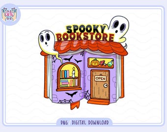 Spooky Bookstore PNG | Cozy Book Lover png | Cute Reading Sticker Instant Download | Groovy bookish PNG | Bookworm Gifts | Bookish Design