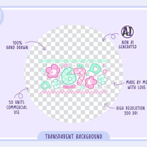 Puede incluir: Un dise&ntilde;o digital con fondo transparente, con los n&uacute;meros "6" y "7" en una fuente l&uacute;dica, rodeados de flores y corazones. El dise&ntilde;o incluye el texto "Six" y "Seven". Texto adicional indica que es 100% dibujado a mano, no generado por IA y hecho con amor.