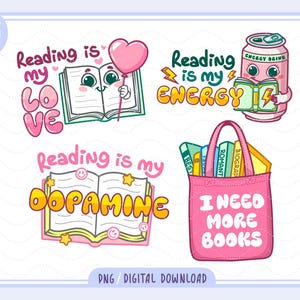 Cozy Book Lover Clipart png | Cute Reading Stickers Instant Download | Groovy bookish bundle | Bookworm Gifts | Bookish Designs for Stickers