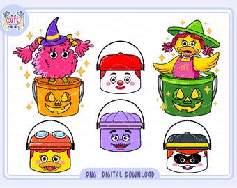 Halloween spooky buckets clipart png, Street food bundle png, cute spooky nuggets, Kids Halloween party favors, Halloween Boo buckets bundle