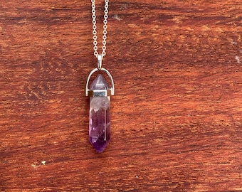 Amethyst Crystal Necklace On Silver Plated Chain