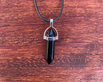 Obsidian  Pendant on Black Cord Necklace