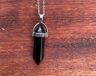 Obsidian Crystal Necklace On Silver Plated Chain