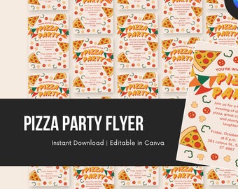 Pizza Party Flyer, Editable Canva Template (Digital Download)