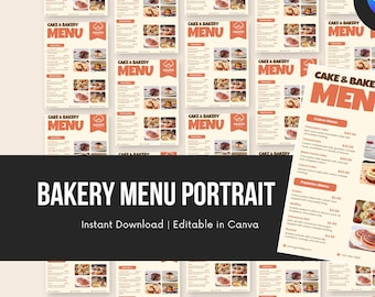 Orange Modern Bakery Menü-Porträt, bearbeitbare Preisliste (Digitaler Download)