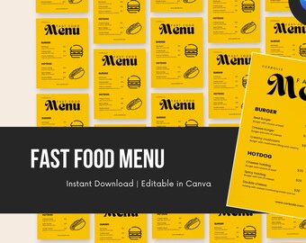 Modello di menu per fast food, hamburgeria, stile retrò (download digitale su Canvas)
