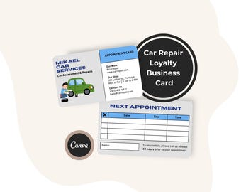 Terminkarte für die Autowerkstatt, bearbeitbare Vorlage für Werkstatterinnerungen (Canva-Download)