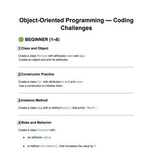 Desafíos de codificación de programación orientada a objetos / 20 ejercicios de programación orientada a objetos con soluciones / Práctica de exámenes y entrevistas (Python) / De principiante a avanzado imagen 2