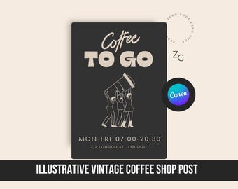 Vintage-Flyer für ein Café, Illustrativer Social-Media-Post für Cafés (Canva-Download)