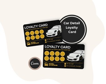 Autowasch-Loyalitätskarte, Auto-Detailkarte, bearbeitbare Auto-Detailing-Belohnungsvorlage, Canva Download Car Wash Express Detail-Kundenstempelkarte