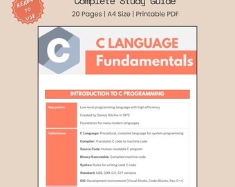 C Programmiersprache Grundlagen Spickzettel - Komplettes Handbuch für Anfänger und Entwickler, College-Studenten, Comp Science Universität IT