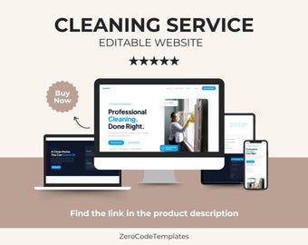 Modello di sito web per servizi di pulizia / Sito web HTML per pulizie domestiche / Sito web per servizi di collaboratrici domestiche / Sito web per imprese di pulizie / Download immediato