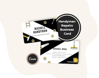 Visitenkartenvorlage für Handwerker, bearbeitbare Canva-Datei zum Download (Hausreparaturen)