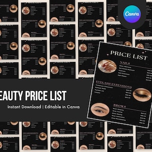 Plantilla de lista de precios de belleza para historias de Instagram, menú de salón editable, descarga digital de Canva para precios de técnicos de uñas, pestañas y cejas, uñas de salón de belleza