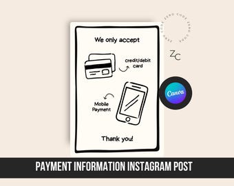 Instagram-Post zum Thema bargeldloses Bezahlen mit Doodle-Technik, bearbeitbare Canva-Vorlage (digitaler Download)