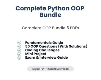 Python Objektorientiertes Programmieren Komplettes Bündel | OOP Fundamentals, Fragen, Coding Challenges, Mini Projekt & Prüfungsanleitung