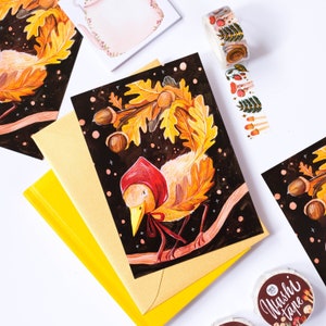 Postkarte Herbst Vogel | A6 Postkarte, Mini Art Print, Postkarten, Florale Postkarte, Briefpapier, Natur, Cottagecore Kunstdruck