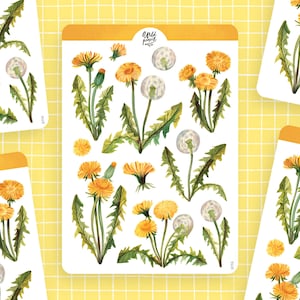 Foglio di adesivi Dente di leone / foglio di adesivi di carta, adesivi carini, adesivi per planner, adesivi per bullet journal, foglio di adesivi floreali, fiori
