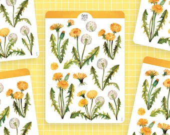 Sticker Sheet Dandelions | paper sticker sheet, cute stickers, planner stickers, bullet journal stickers, floral sticker sheet, flowers