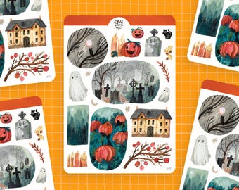 Sticker Sheet Halloween | paper sticker sheet, cute stickers, planner stickers, bullet journal stickers, halloween stickers