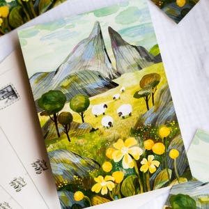 Postkarte Schaf | A6 Postkarte, mini art print, Postkarten, Landschaft Postkarte, Briefpost, Natur, Cottagecore Kunstdruck