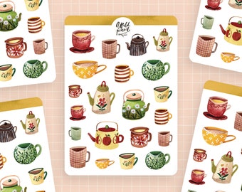 Sticker Sheet Autumn Mugs | paper sticker sheet, cute stickers, planner stickers, bullet journal stickers, fall sticker sheet, autumn, cozy