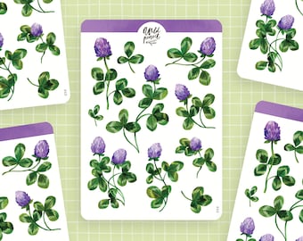 Sticker Sheet Clovers | paper sticker sheet, cute stickers, planner stickers, bullet journal stickers, floral sticker sheet, flowers