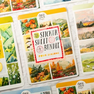 Pacote de Adesivos — Quatro Estações | Cartela de adesivos de papel, adesivos fofos, adesivos para planner, bullet journal