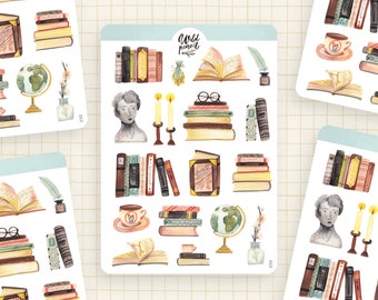 Sticker Sheet Bookshelf | paper sticker sheet, cute stickers, planner stickers, bullet journal stickers, fall sticker sheet, autumn