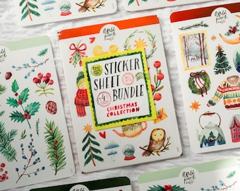Sticker Sheet Bundle — Christmas Collection | paper sticker sheet, cute stickers, planner stickers, bullet journal, festive