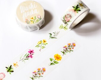 Fita Washi Flores | fita washi de papel, fita washi fofa, fita adesiva, diário com marcadores, álbum de recortes, fita adesiva para artesanato, fita washi floral