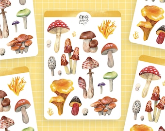 Sticker Bogen Pilze | Papier Stickerbogen, Aufkleber, Planer Sticker, Bullet Journal Sticker, Herbst
