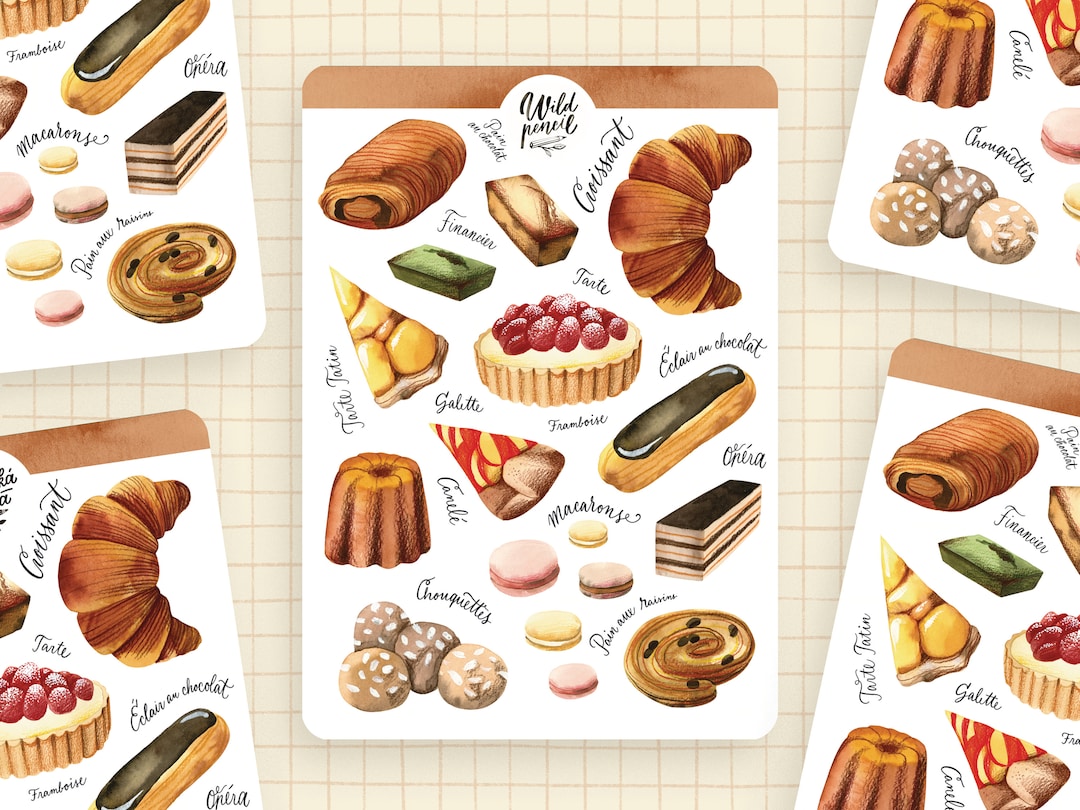 Sticker Sheet French Bakery | Paper Sticker Sheet, Cute Stickers ...