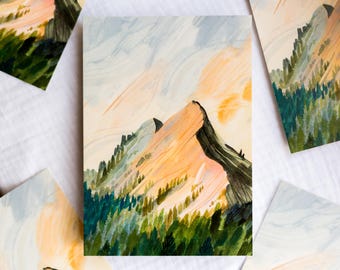Briefkaart Zonsopgang op de berg | A6-ansichtkaart, minikunstprint, kaarten, liggende ansichtkaart, postkaart, cottagecore-kunstprint