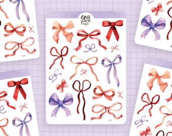Sticker Sheet Bows | paper sticker sheet, cute stickers, planner stickers, bullet journal stickers, romantic stickers, valentines