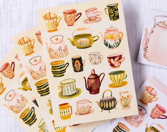 Postcard Romantic Teacups | A6 post card, mini art print, postkarten, floral post card, snail mail, nature art, cottagecore art print