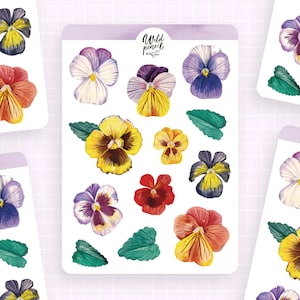 Foglio di adesivi Pansies / foglio di adesivi di carta, adesivi carini, adesivi per planner, adesivi per bullet journal, foglio di adesivi floreali, adesivi primaverili