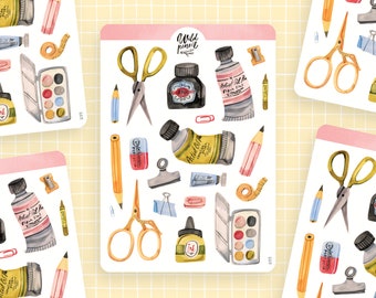 Sticker Sheet Art shop | paper sticker sheet, cute stickers, planner stickers, bullet journal stickers, creating, crafting, diy stickers