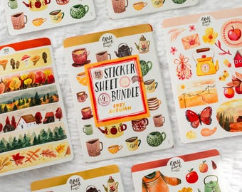 Sticker Sheet Bundle — Cozy Autumn | paper sticker sheet, cute stickers, planner stickers, bullet journal, fall