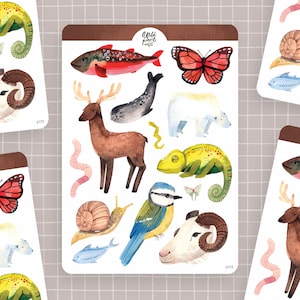 Stickervel Dieren | papieren stickervel, schattige stickers, plannerstickers, bulletjournalstickers, dierenstickers