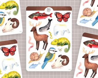 Sticker Sheet Animals | paper sticker sheet, cute stickers, planner stickers, bullet journal stickers, animal stickers