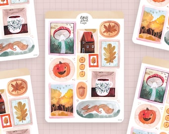 Sticker sheet — Autumn Stamps | paper sticker sheet, cute stickers, planner stickers, bullet journal stickers, autumn sticker sheet