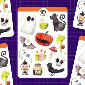 Sticker Sheet Halloween | paper sticker sheet, cute stickers, planner stickers, bullet journal stickers, halloween stickers