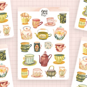 Stickervel Romantische kopjes | papieren stickervel, schattige stickers, plannerstickers, bulletjournalstickers, herfststickervel, herfst