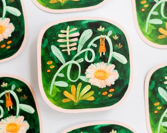 Vinylklistermärke Växande | vattentätt vinylklistermärke, cottagecore, vattentätt klistermärke, laptopklistermärke, botaniskt blomklistermärke