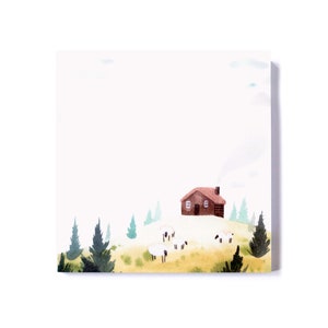 Notatki samoprzylepne On The Hill | ładny notatnik, ilustrowane artykuły piśmiennicze, notatnik, artykuły do scrapbookingu, 50 stron, notatnik samoprzylepny, lista rzeczy do zrobienia