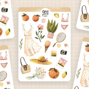 Sticker Sheet Summertime | paper sticker sheet, cute stickers, planner stickers, bullet journal stickers, summer stickers, vacation planner