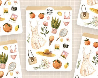 Feuille d'autocollants Summertime | Feuille d'autocollants en papier, autocollants mignons, autocollants pour agenda, autocollants pour bullet journal, autocollants d'été, agenda de vacances
