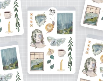 Sticker Sheet Petrichor | paper sticker sheet, cute stickers, planner stickers, bullet journal stickers, aesthetic sticker sheet, cozy